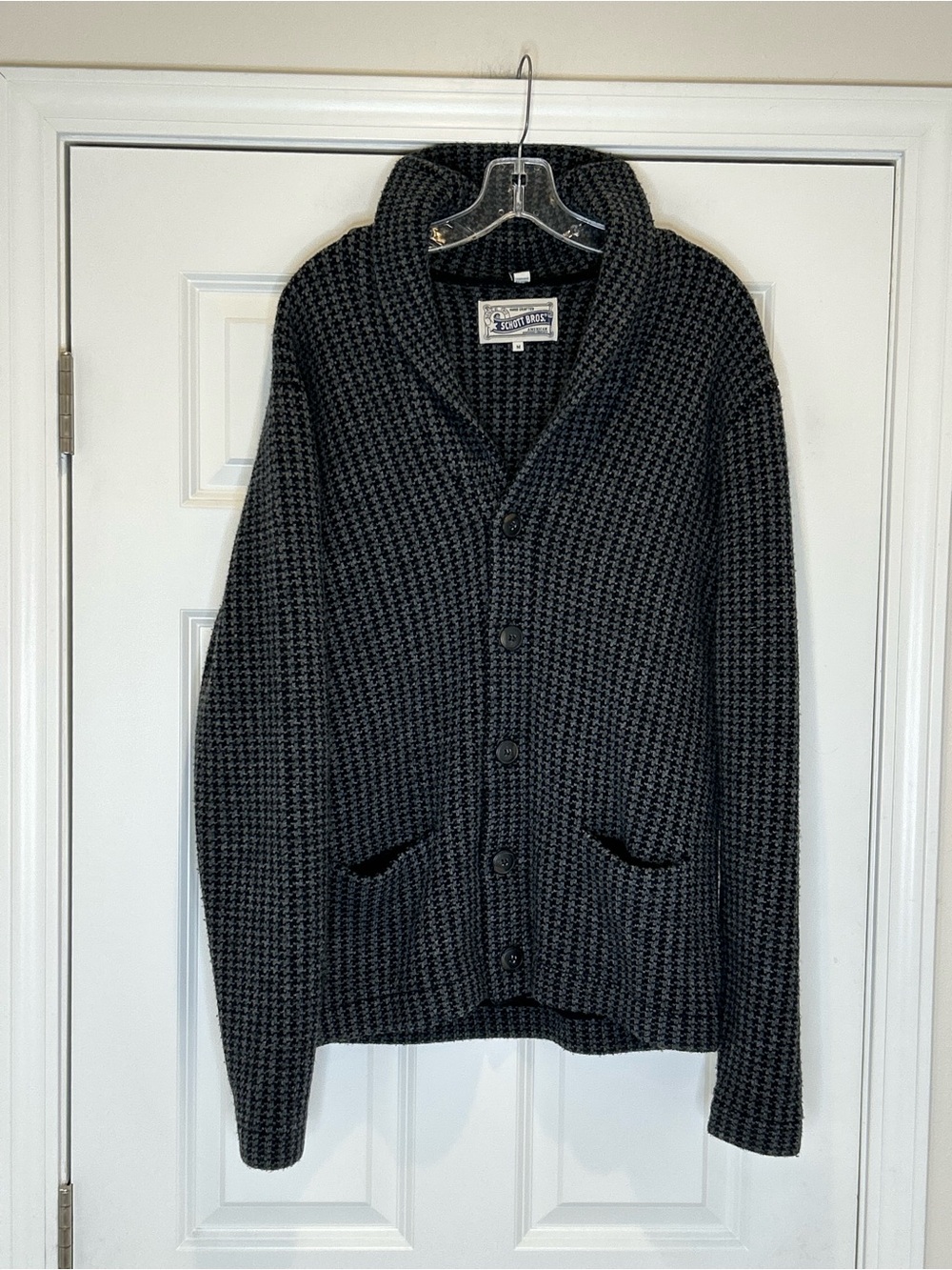 Shawl-Collar Knit Cardigan in Charcoal by Schott Bros. Size Men's M